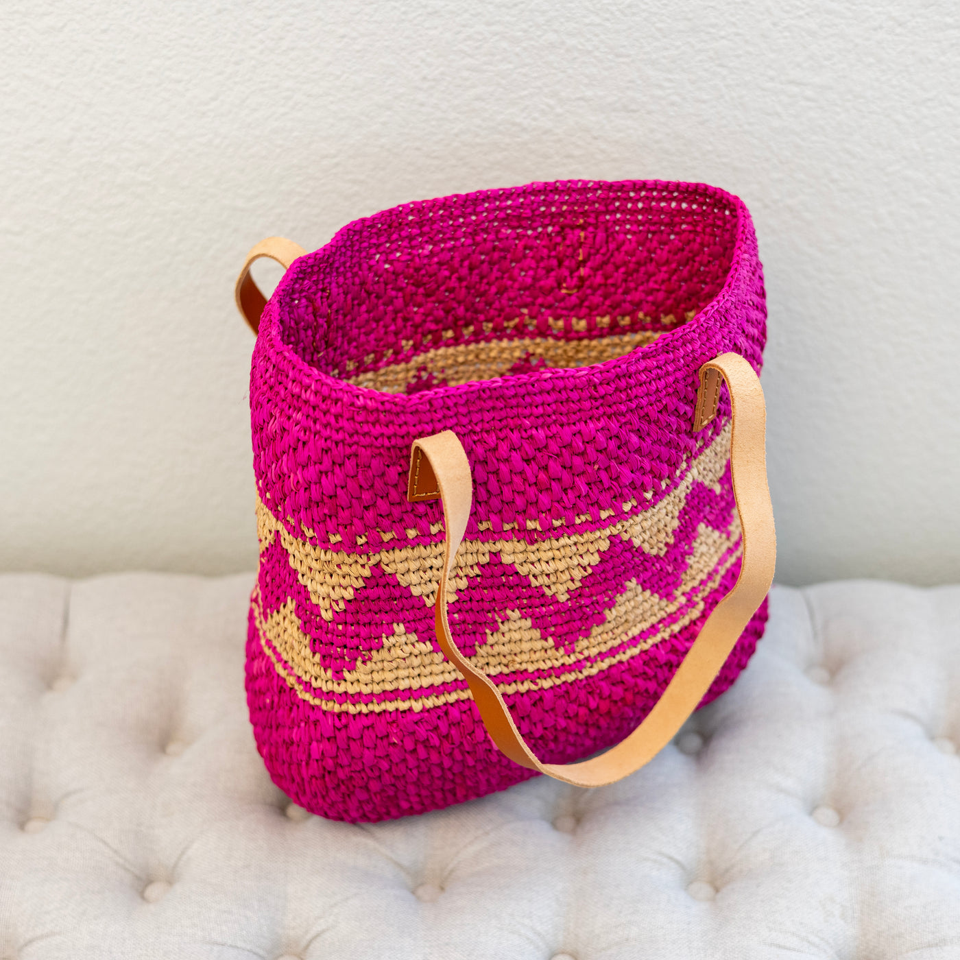 The Vibrant Geometric Raffia Tote