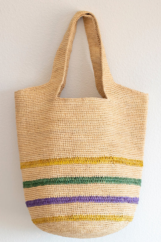 The Striped Accent Raffia Tote