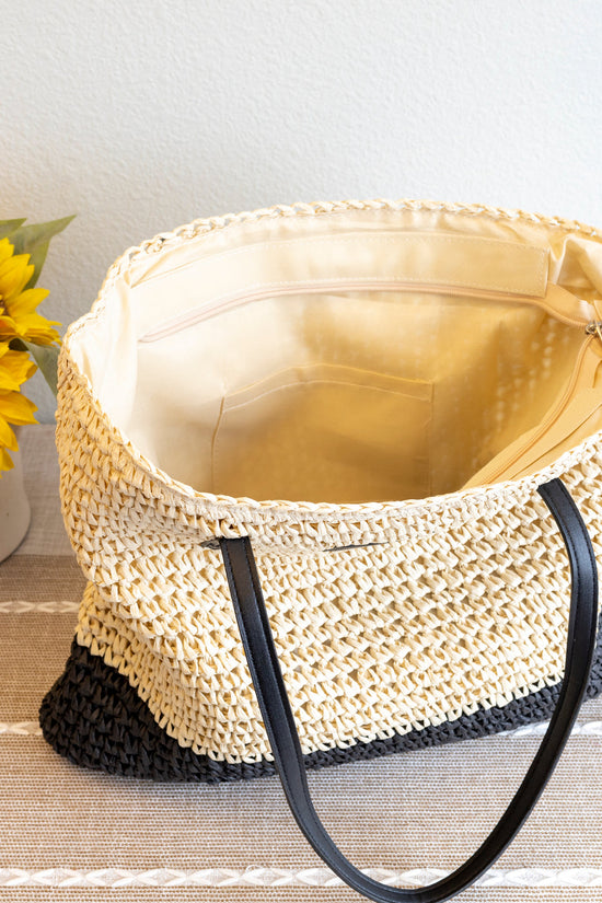 The Monochrome Two-Tone Raffia Tote