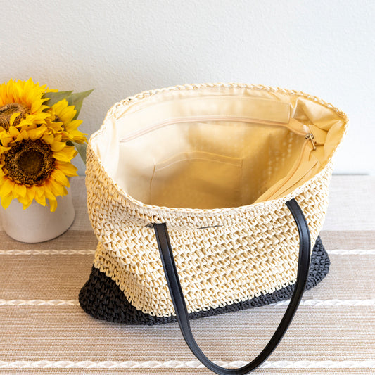 The Monochrome Two-Tone Raffia Tote
