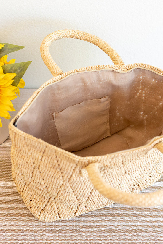 The Diamond Weave Raffia Beach Bag