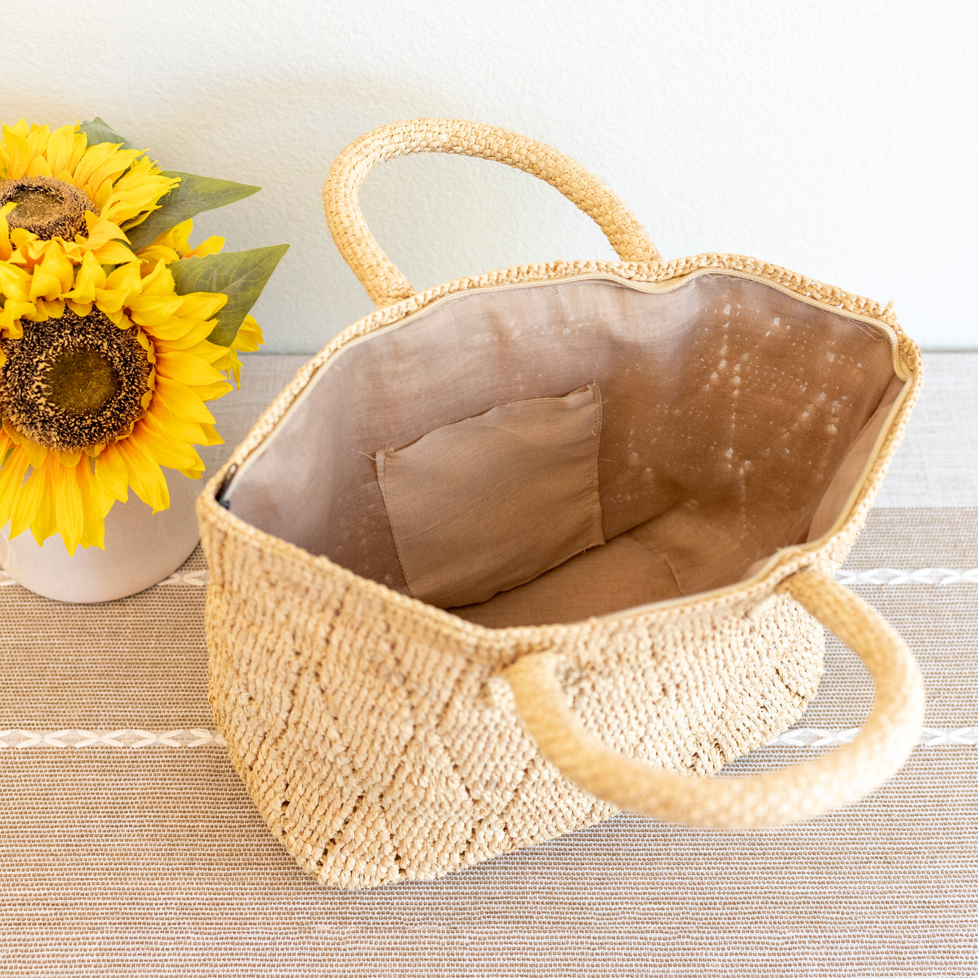 The Diamond Weave Raffia Beach Bag