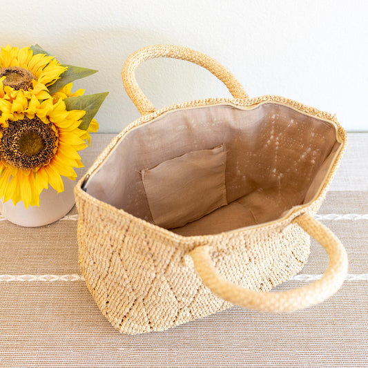 The Diamond Weave Raffia Beach Bag