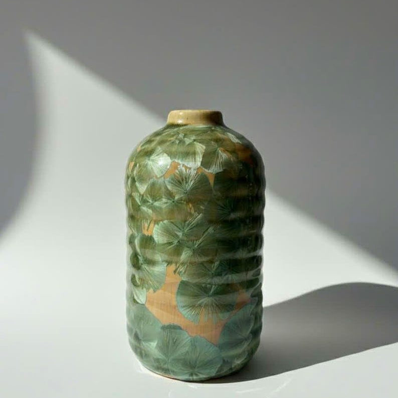 The Olive Crystalline Ribbed Ceramic Vase