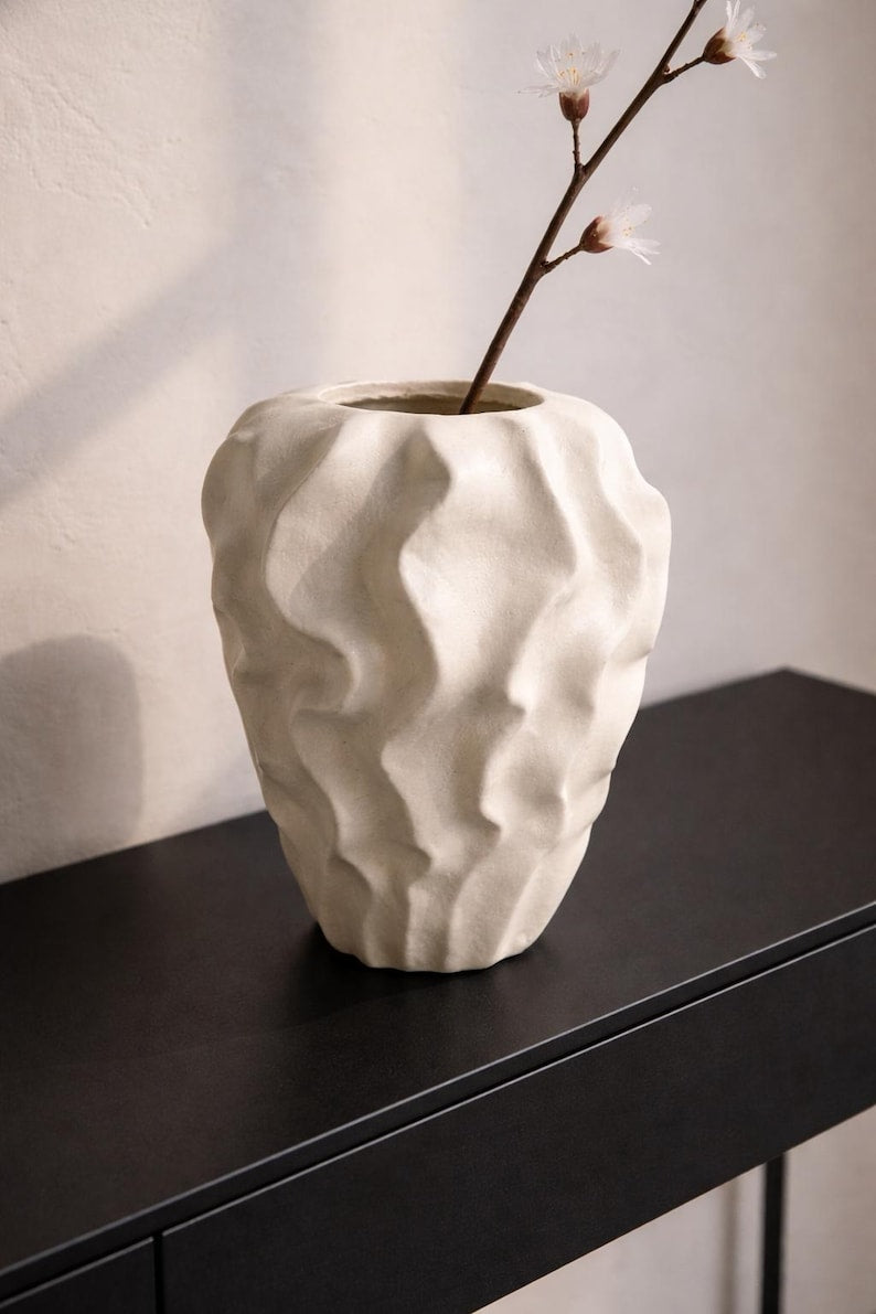 The Wabi-Sabi Ribbed Ceramic Art Vase